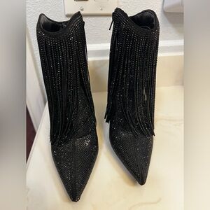 INC International Concepts Black Fringe Ankle Booties